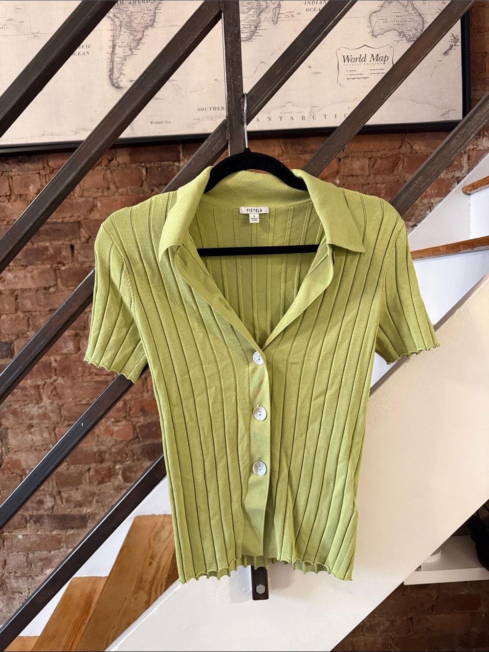 pistola Lime Green Ribbed Button-Down Polo Top